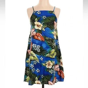 Vans Blue Floral Hawaiian Tropical Sleeveless Coastal Beach Dress Size S Small